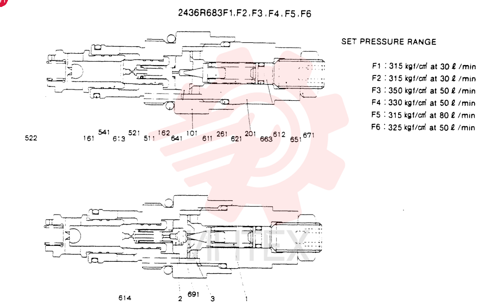 VALVE ASSY, RELIEF CONSISTS OF THE FOLLOWING PARTS 2436R683F1-F6