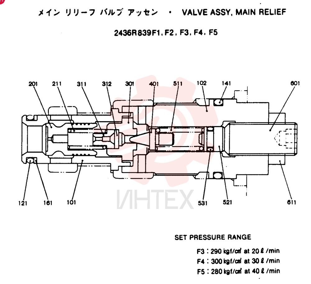 VALVE ASSY, MAIN RELIEF, CONSISTS OF THE FOLLOWING PARTS 2436R839F1