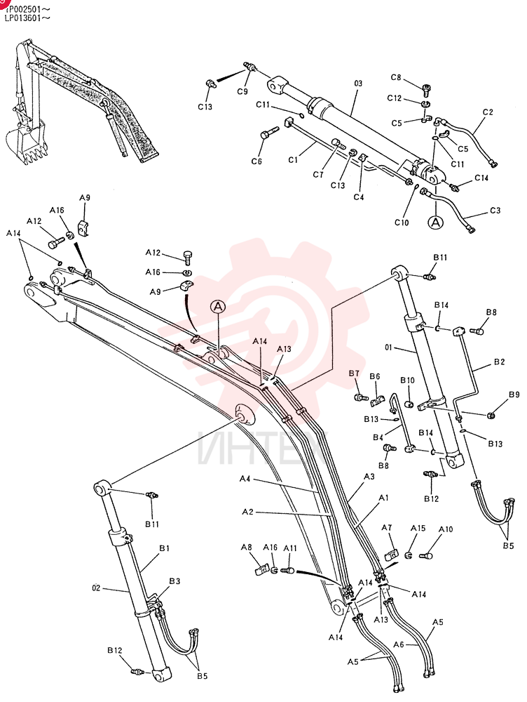 BOOM CYLINDER (R.H),SEE FIG. 07-026, Serial Range: YP002501-YP002510
