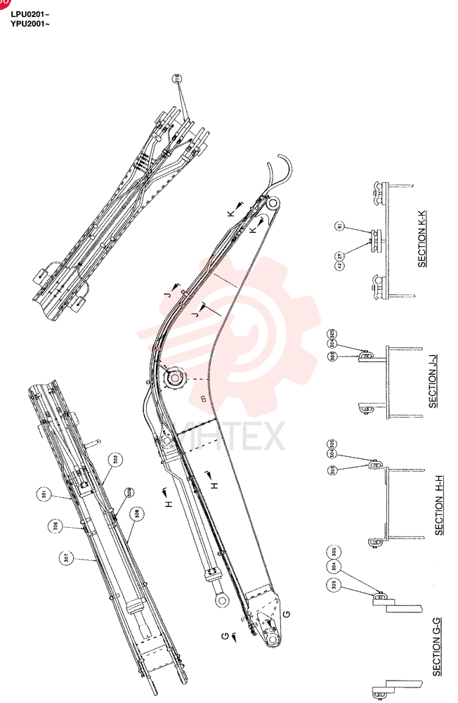 BOOM ASSEMBLY, 4.6M (STANDARD), QTY-F1: F1, Remarks: 5/98- 24100J20108F1 (1)