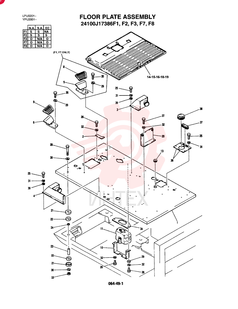 FLOOR PLATE ASSY (STANDARD), QTY-F1: F1, Remarks: (1/197-5/15/98)