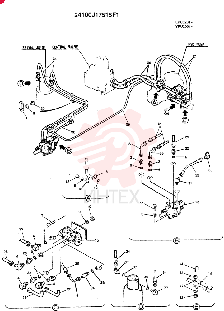 DOZER UPPER(HYDRAULIC LINES) 24100J17515F1