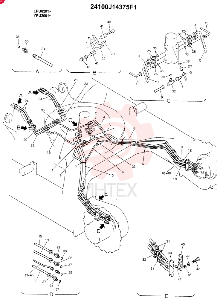 LOWER HYDRAULIC LINES(DOZER) 24100J14375F1