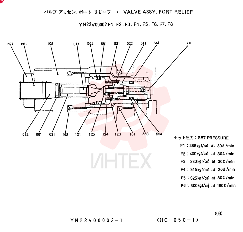 VALVE ASSY, PORT RELIEF YN22V00002F1~F8