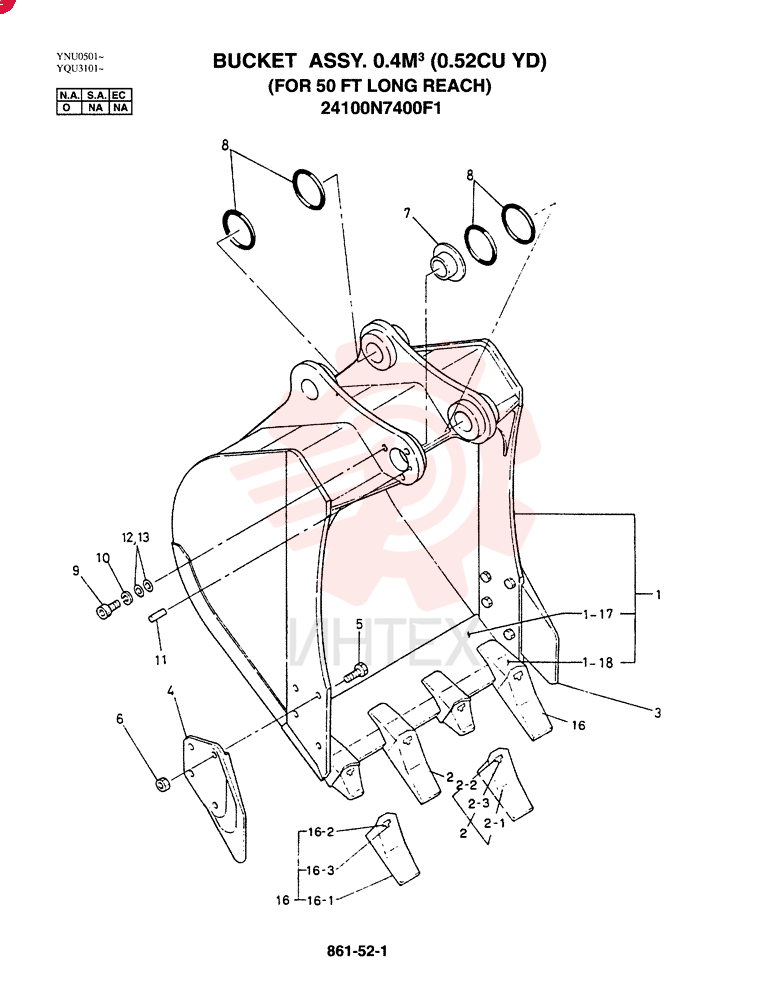 BUCKET ASSY, (50' LONG REACH)