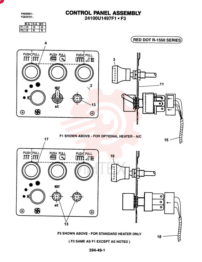 CONTROL PANEL ASSEMBLY, OPTIONAL HEATER - A/C 24100U1497F1