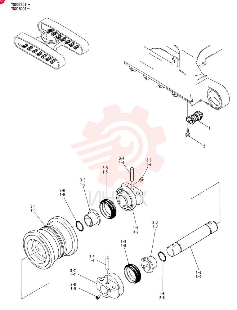 ROLLER ASSY, TRACK (FOR STD), Serial Range: YQ002301-YQ002421
