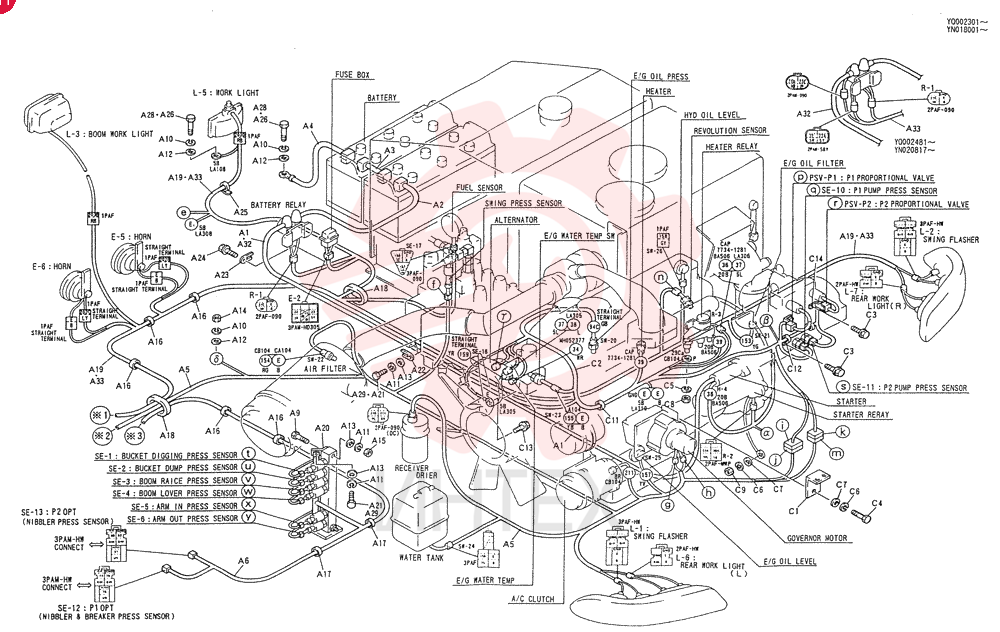 HARNESS ASSY. UPP, Serial Range: YQ002301--YQ002394 YN13E00001F1 (3)
