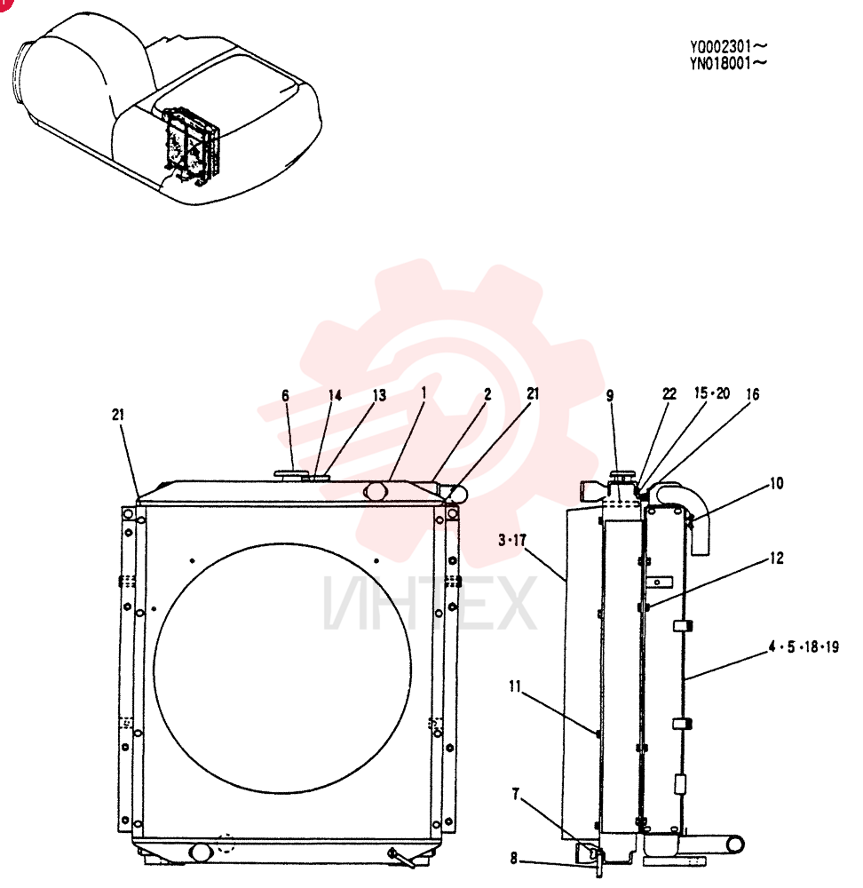 RADIATOR ASSY, Serial Range: YQ002301-YQ002356
