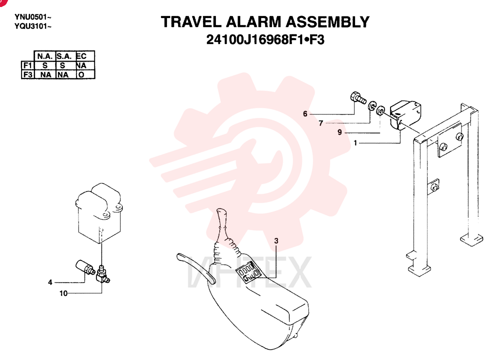 TRAVEL ALARM ASSY. (STD. - N.A., SA), QTY-F1: F1