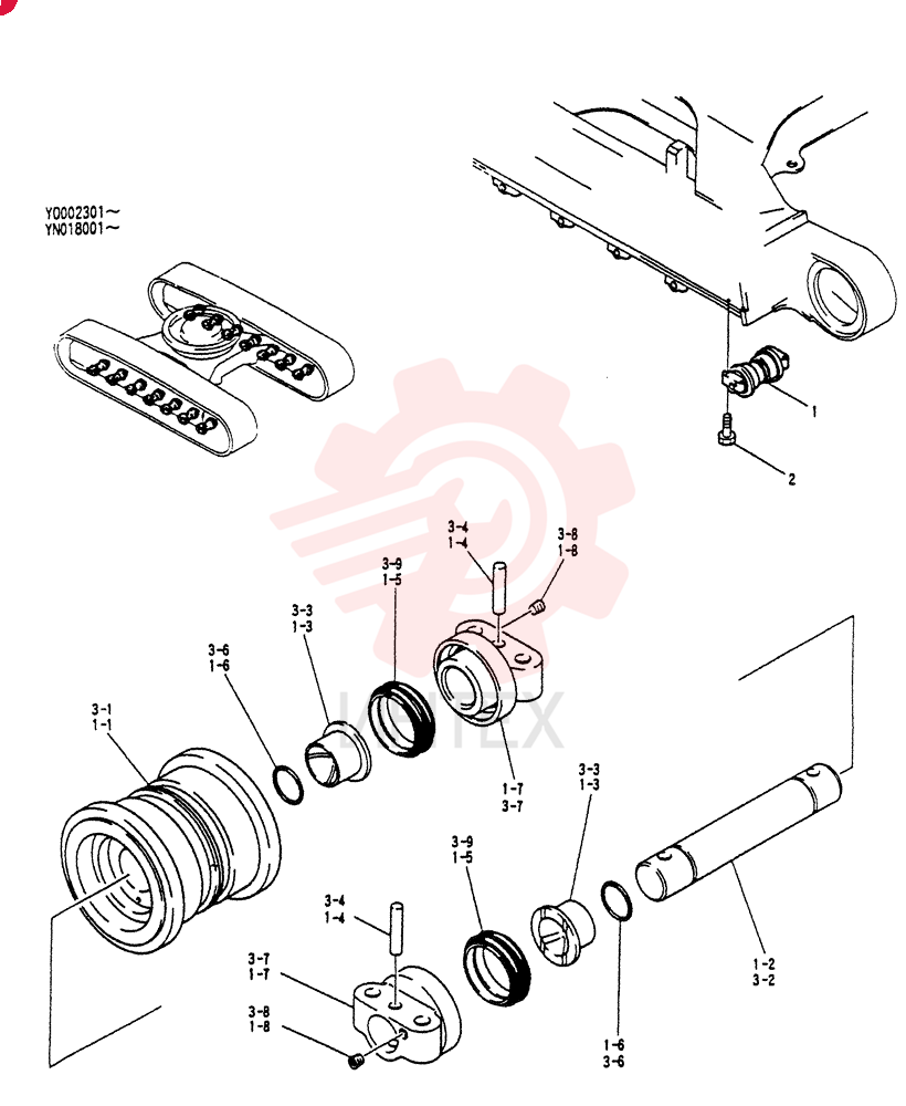 ROLLER ASSY, TRACK (FOR STD), Serial Range: YQ002301-YQ002421