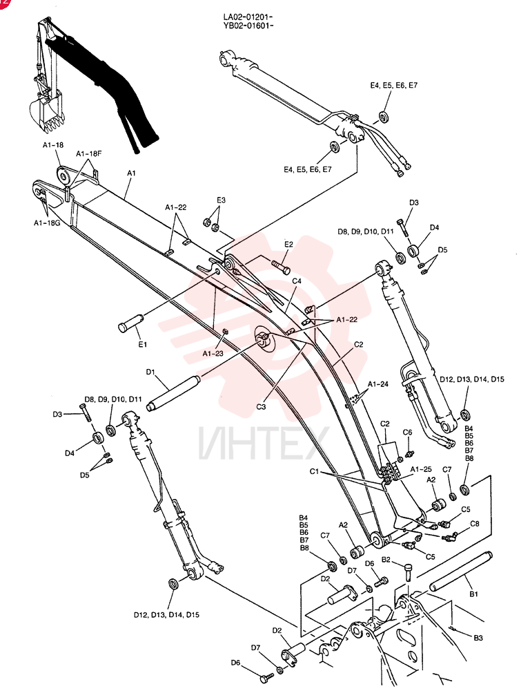 BOOM ASSY, HOE, Serial Range: LA02-01201--1277