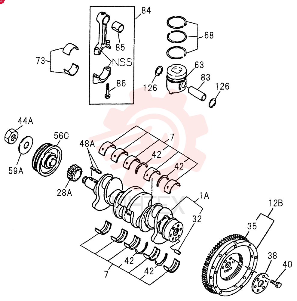 CRANKSHAFT, PISTON AND FLYWHEEL 0-15A (2)