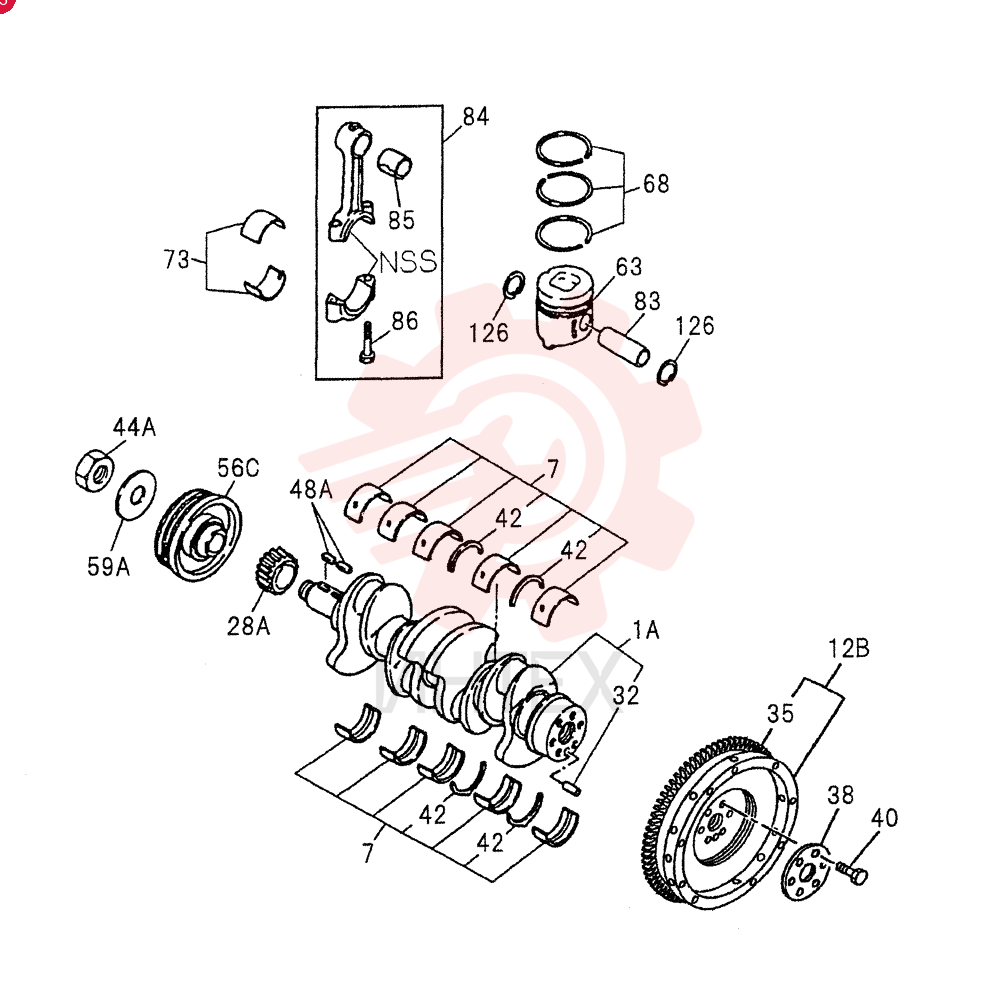 CRANKSHAFT, PISTON AND FLYWHEEL 0-15A (3)