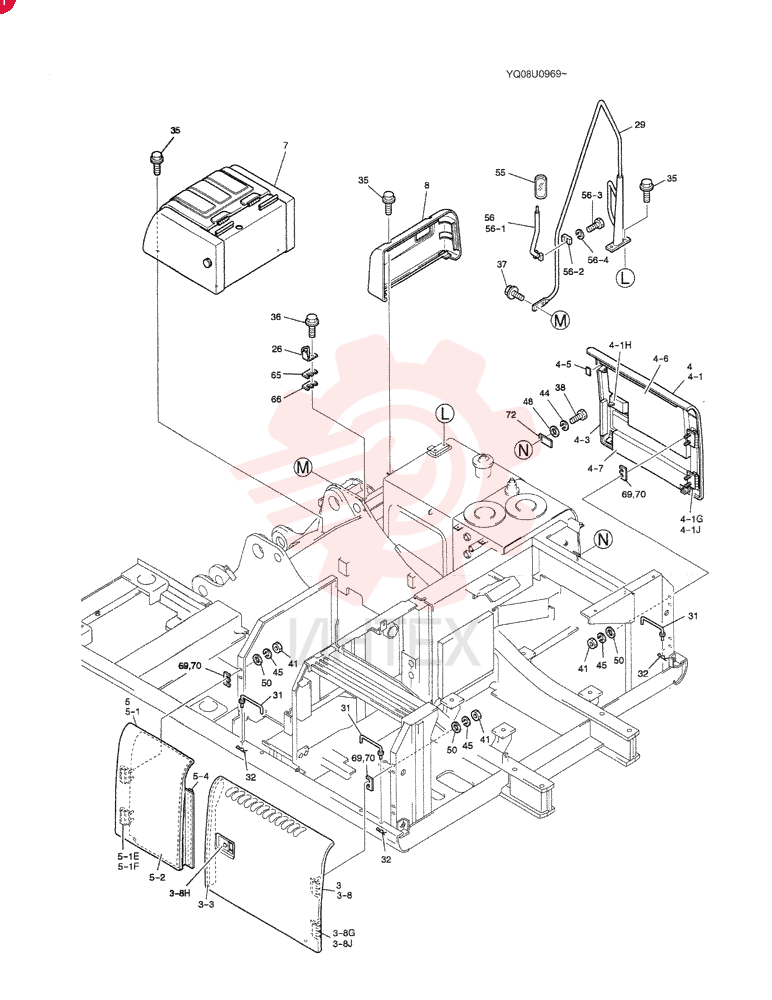 GUARD INSTAL (Base for all), QTY-F1: F1, QTY-F2: -, QTY-F3: -, QTY-F4: - YN21C00070F1 (1)