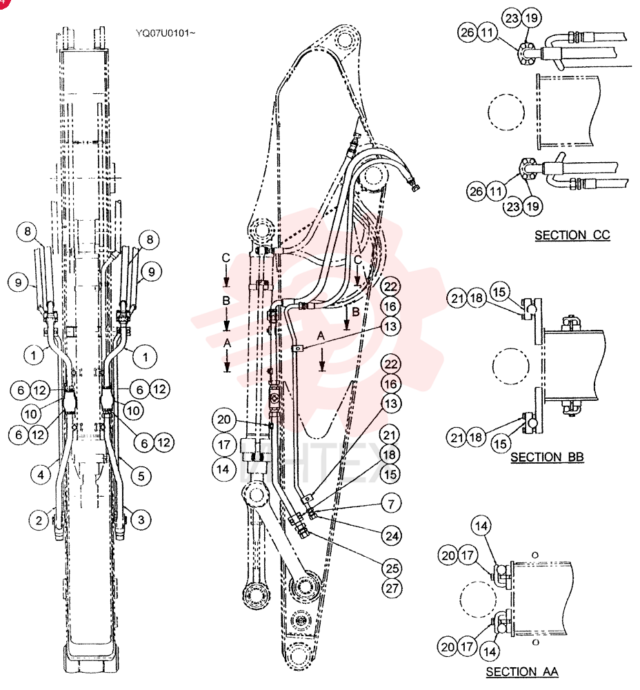 HYD LINES, ARM 2.94M (ROTATON-N&B REWORK) YN43H00094F1 (2)