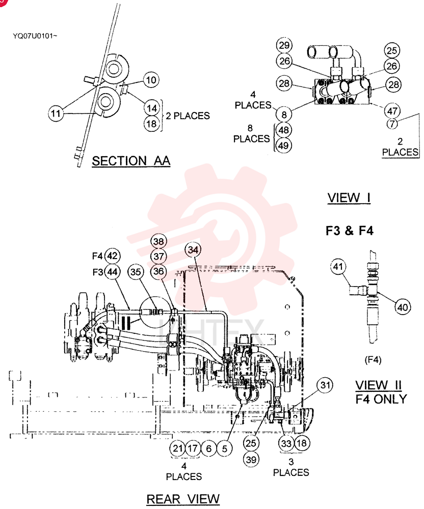 HYD LINES, PUMP (STD, N&B, BREAKER, B&A SFTY, B&A SFTY-N&B, B&A SFTY-BREAKER, 50'L REACH, PATTERN CHANGER), (~9/24/01) YN30H00008F1 (3)
