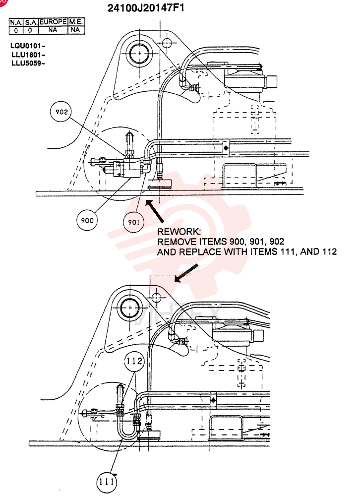 UPP. HYD. LINES (REWORK) (WITH BOOM OR BOOM & ARM SAFETY VALVES) 24100J20147F1