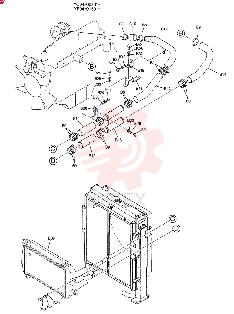 RADIATOR INSTAL, Serial Range: YU04-00801-YU04-00894 YF05P00002F1 (2)