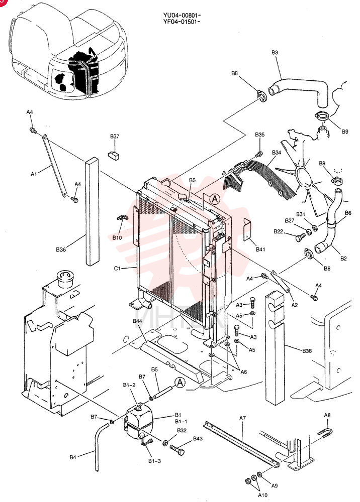 RADIATOR INSTAL, Serial Range: YU04-00801-YU04-00894 YF05P00002F1 (2)