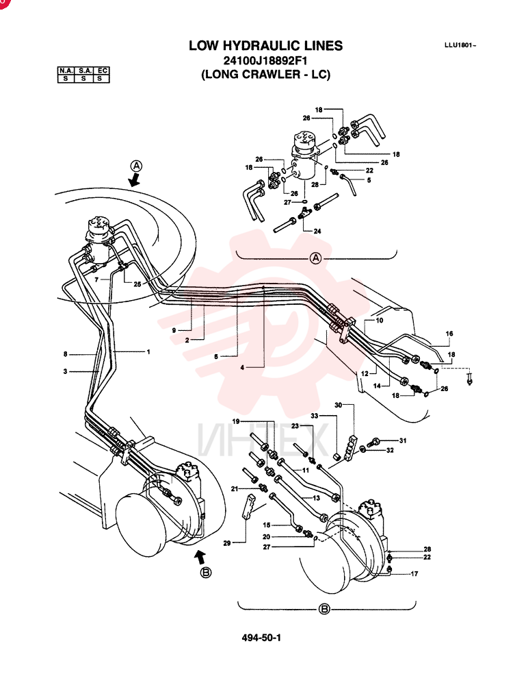 LOW HYDRAULIC LINES (N.A., S.A., EC) (LONG CRAWLER - LC) 24100J18892F1