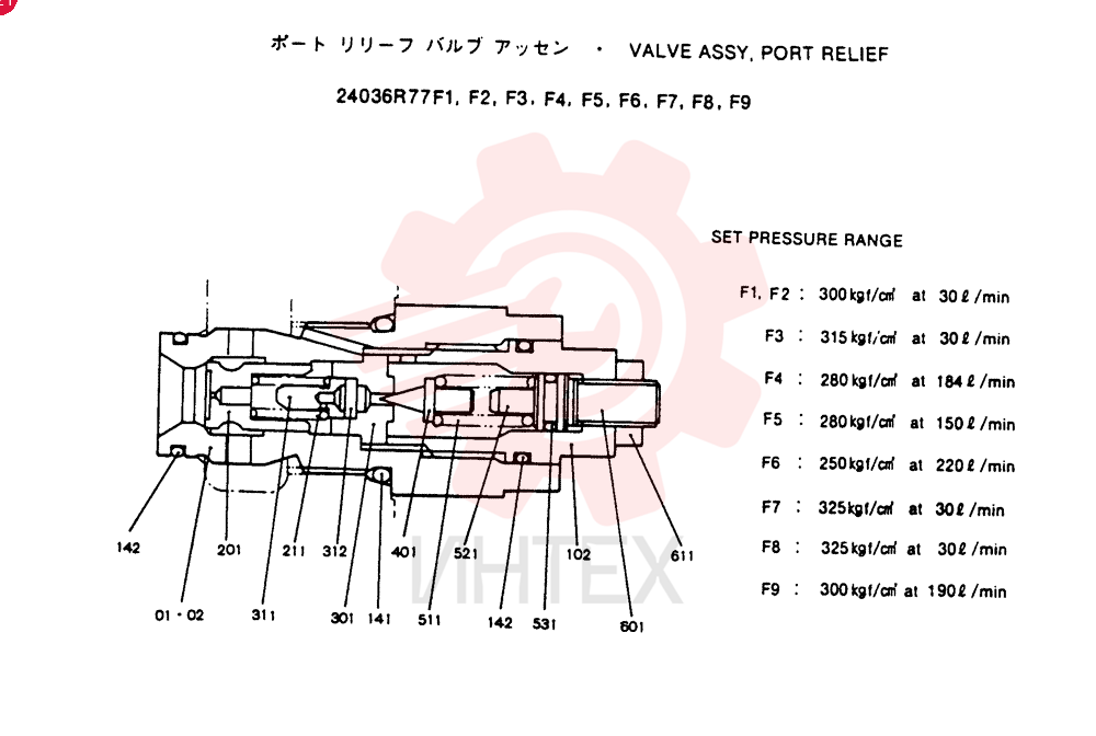 VALVE ASSY, PORT RELIEF, Remarks: CONSISTS OF THE FOLLOWING PARTS 24036R77F1-F9