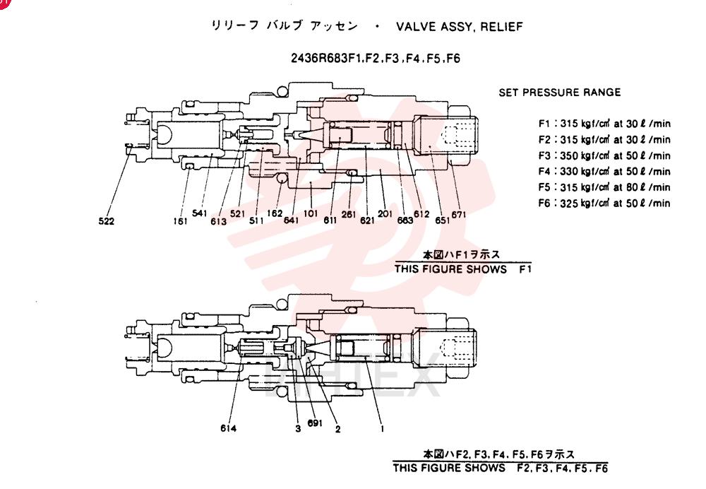 VALVE ASSY, RELIEF, Remarks: CONSISTS OF THE FOLLOWING PARTS 2436R683F1-F6