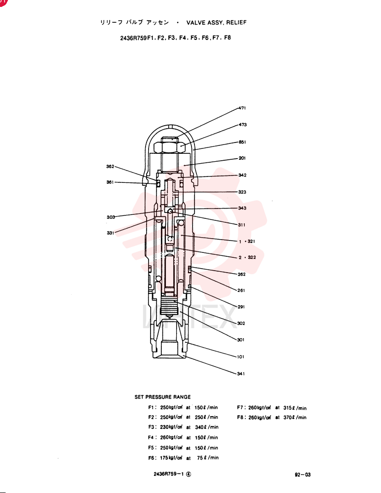 VALVE ASSY, RELIEF 2436R759F1-F8