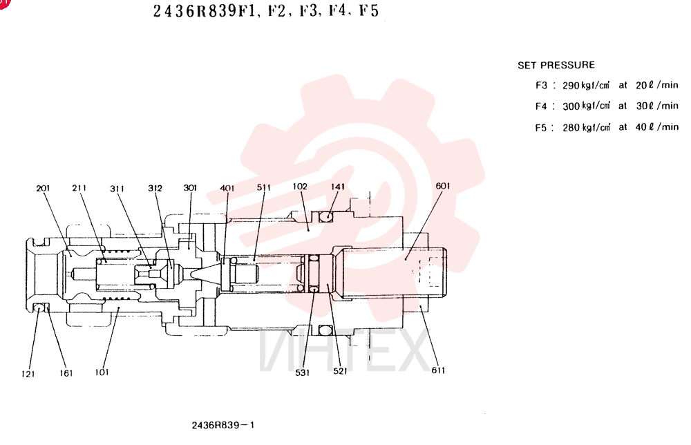 VALVE ASSY, MAIN RELIEF, CONSISTS OF THE FOLLOWING PARTS 2436R839F1