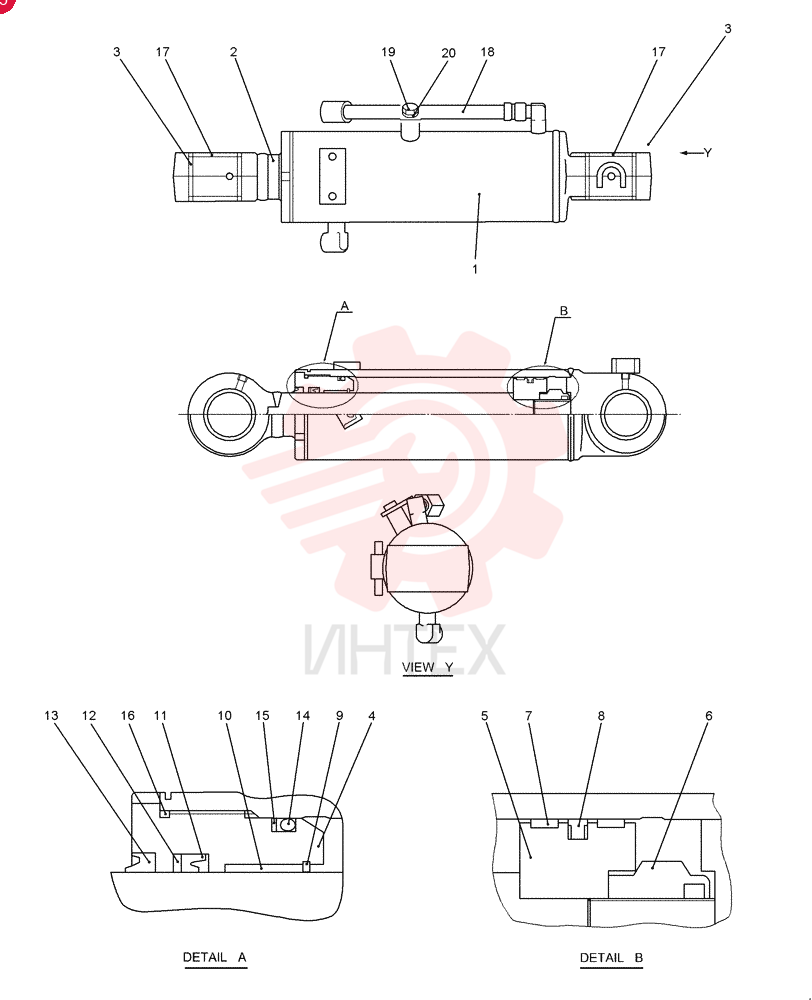 CYLINDER ASSY.,Double Acting, 55mm Rod, 200mm Stroke