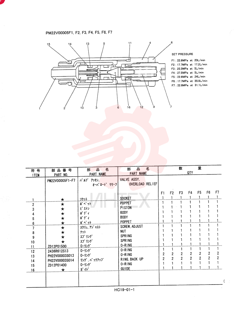 VALVE ASSY,OVERLOAD RELIEF PM22V00005F1-F7