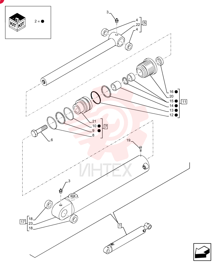 CYLINDER,Double Acting, 63.5mm Rod, 88.9mm OD, 765mm Stroke
