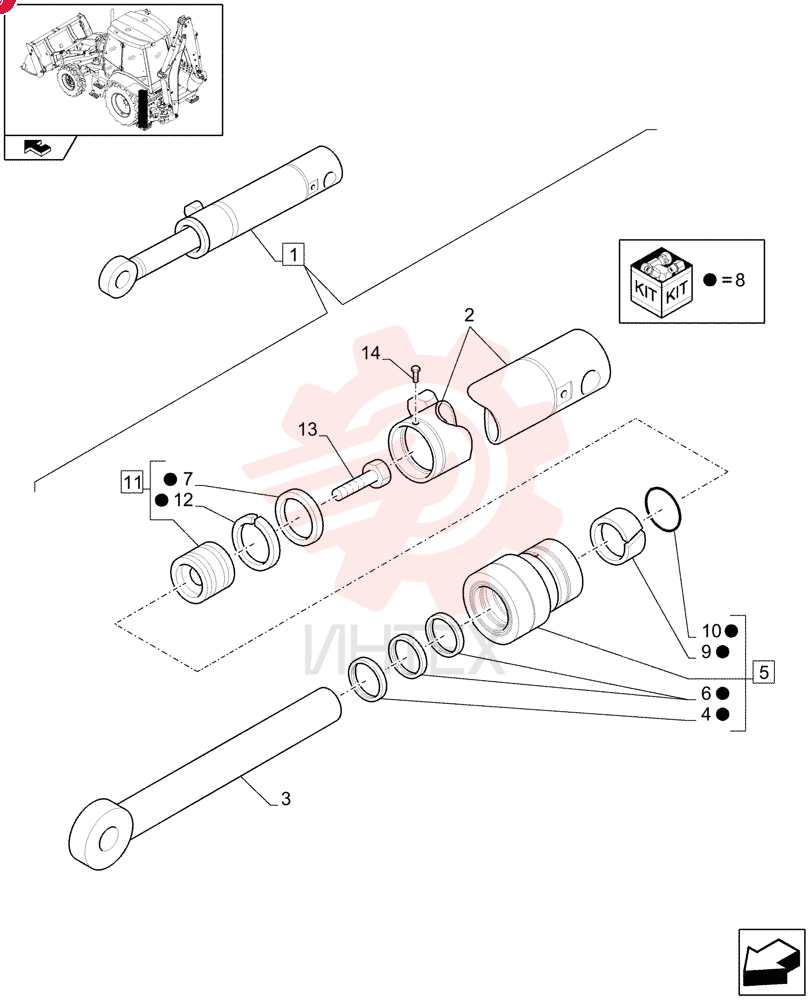 CYLINDER,Double Acting, 50.8mm Rod, 709mm Stroke