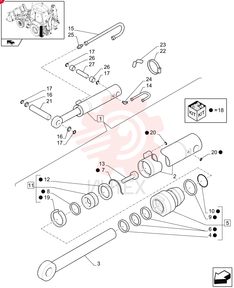 CYLINDER,Double Acting, 50mm Rod, 709mm Stroke