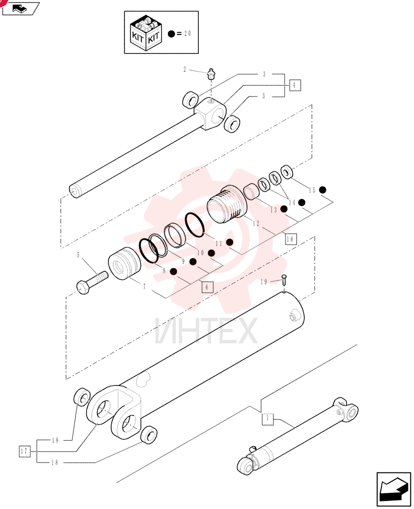 CYLINDER,Double Acting, 63.5mm Rod, 701mm Stroke 87594954