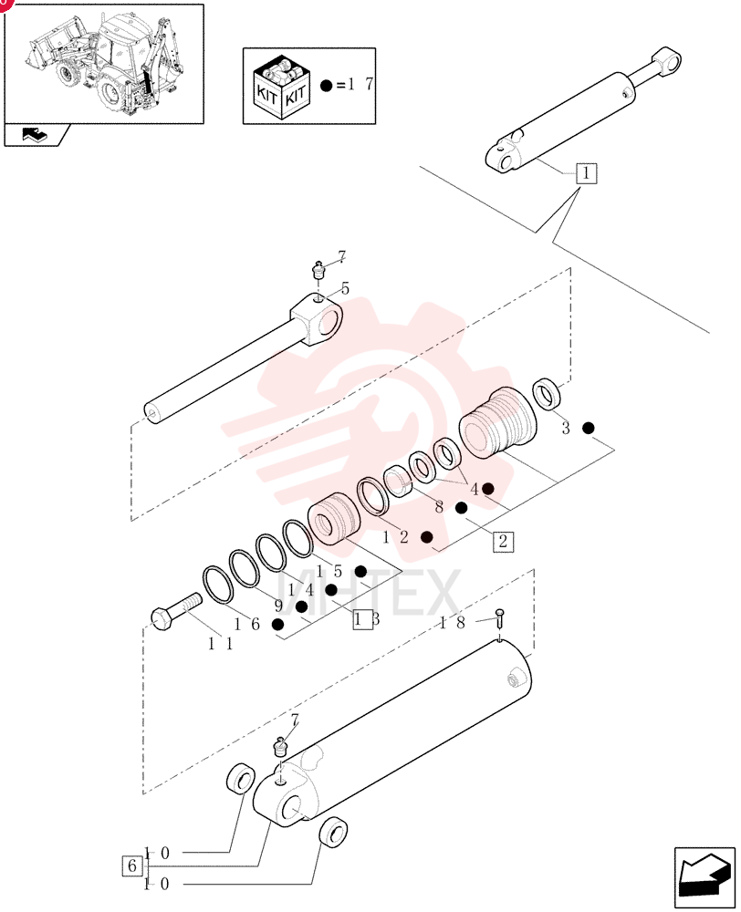 CYLINDER,Double Acting, 63.5mm Rod, 907mm Stroke