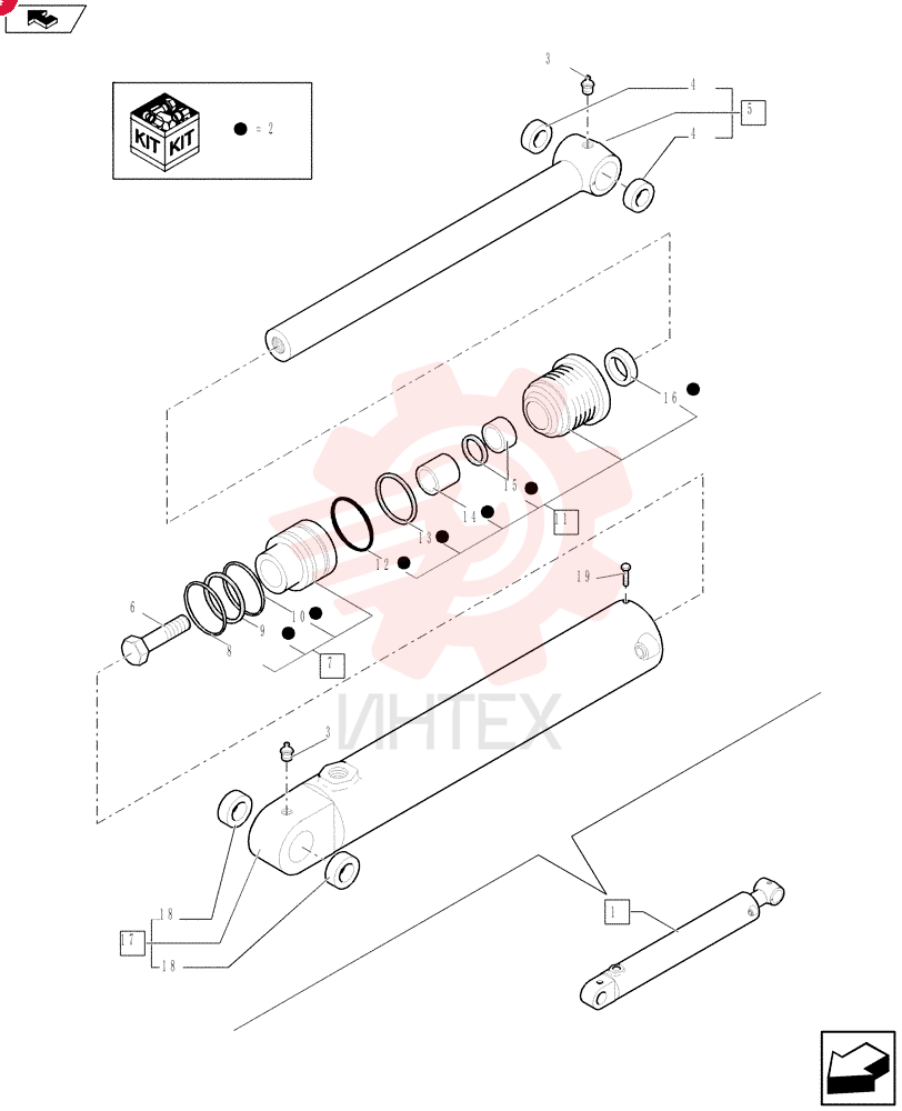CYLINDER,Double Acting, 63.5mm Rod, 88.9mm OD, 765mm Stroke