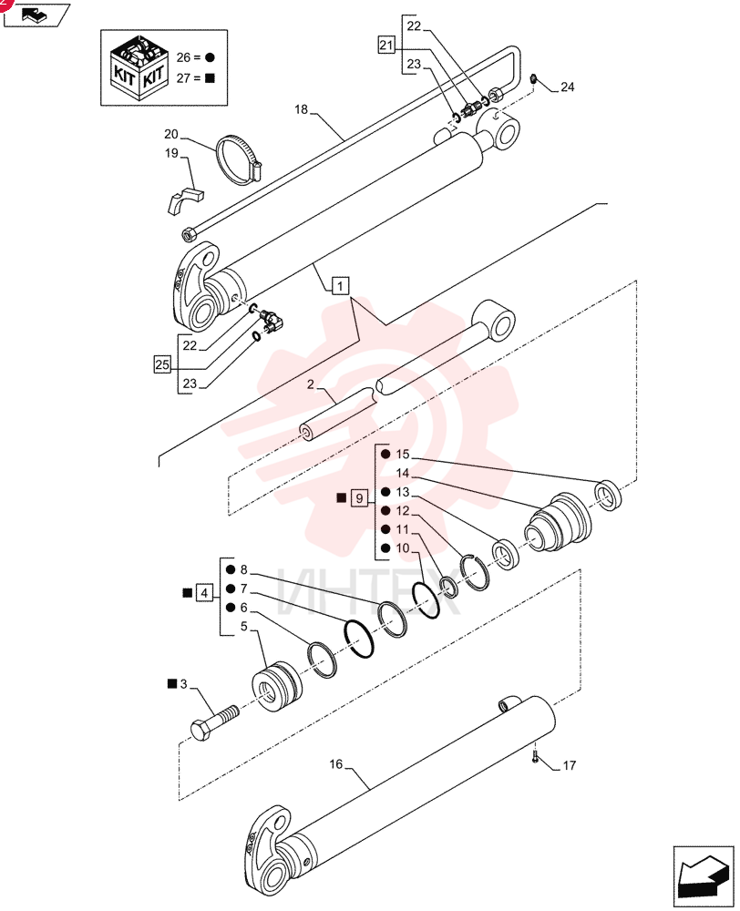 HYDRAULIC CYLINDER,Double Acting, 44.5mm Rod, 76.2mm Bore, 1200mm Stroke