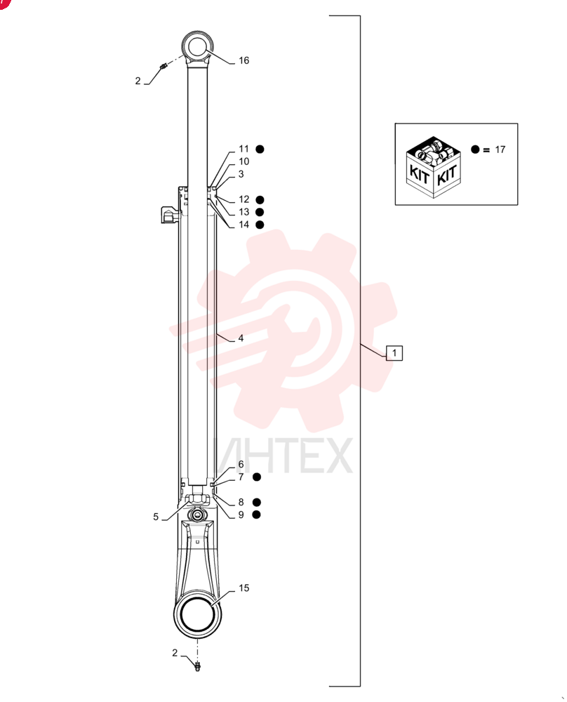 CYLINDER,Double Acting, 44.4mm Rod, 611.1mm Stroke