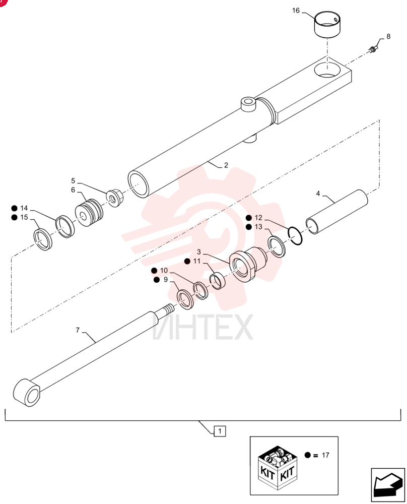 HYDRAULIC CYLINDER,Double Acting, 44.45mm Rod, 611.12mm Stroke