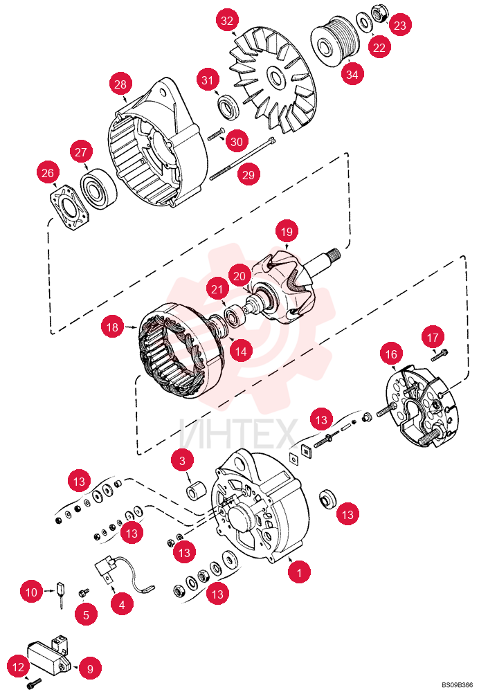 ALTERNATOR,24V, 60A, W/ Pulley