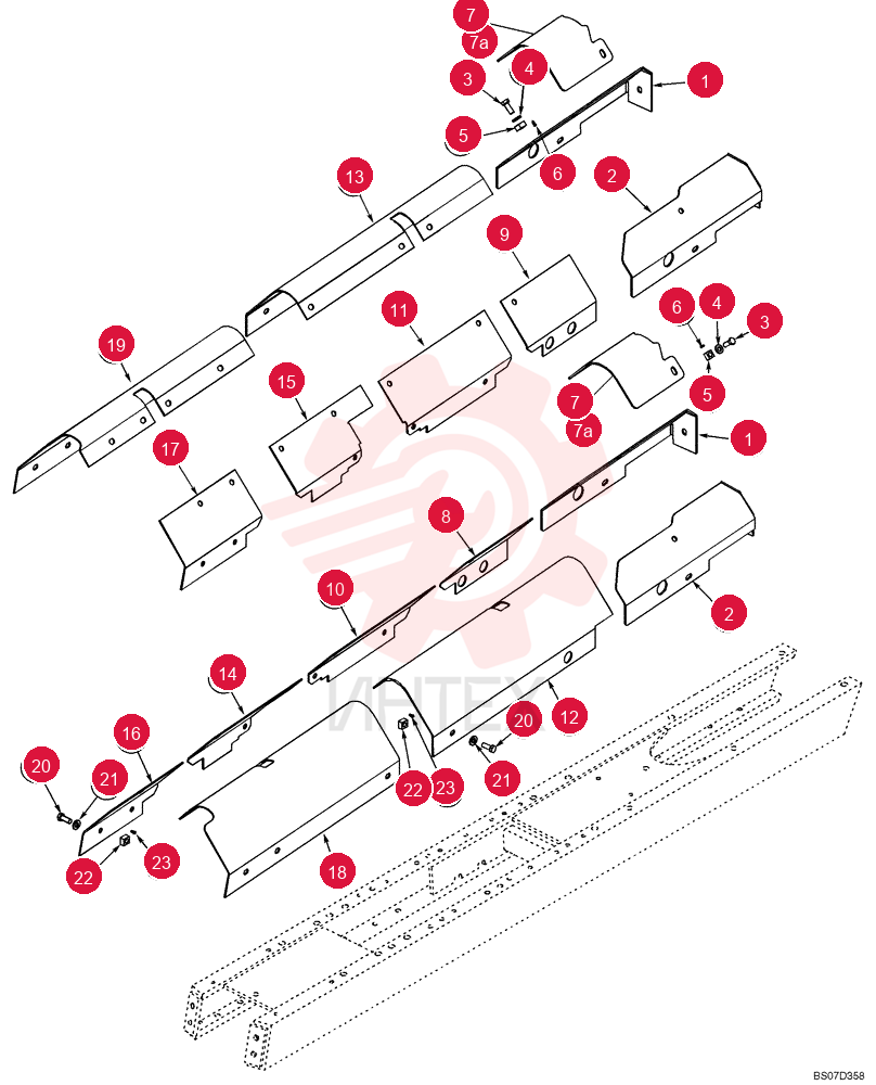 Kit, Track Cover; Incl. Ref 1,2,7, 8-19; 12mm Larger Cutout on Inner Track Cover; Not Serviced, Order Components; If Used