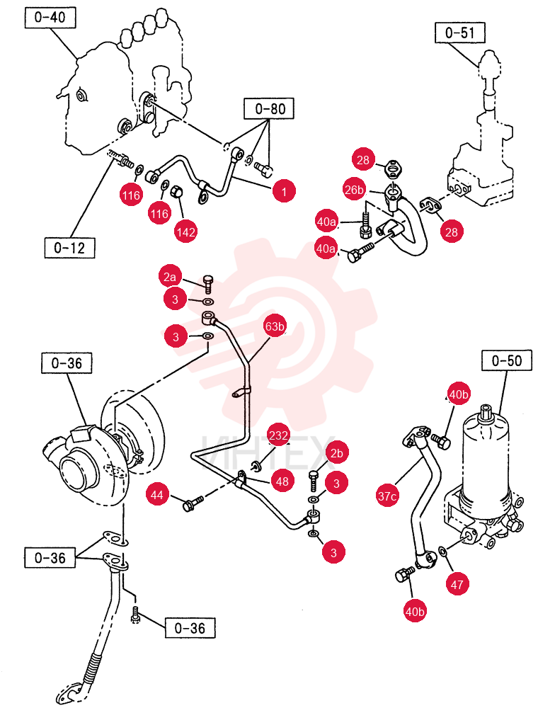 OIL AND VACUUM PIPING; ENGINE 0-52C