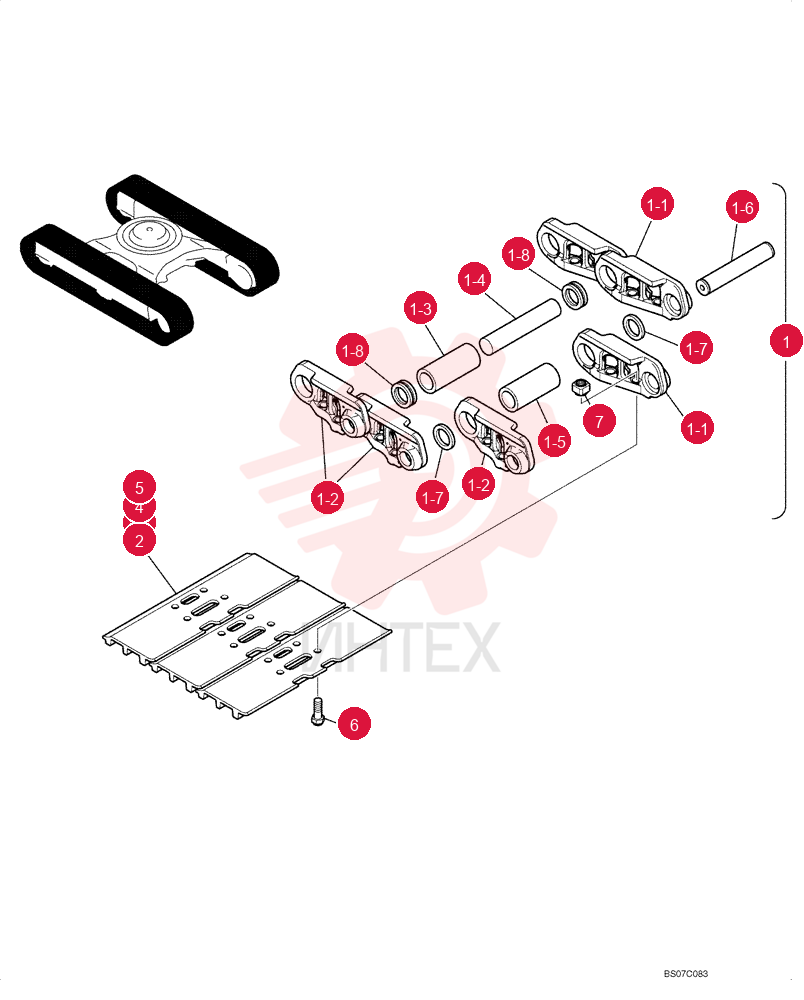 500mm Shoe Assembly, Incls. Refs. 1, 2, 6 & 7