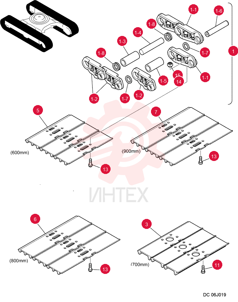 600mm Shoe Assembly, Incls. Refs. 1, 3, 11 & 15