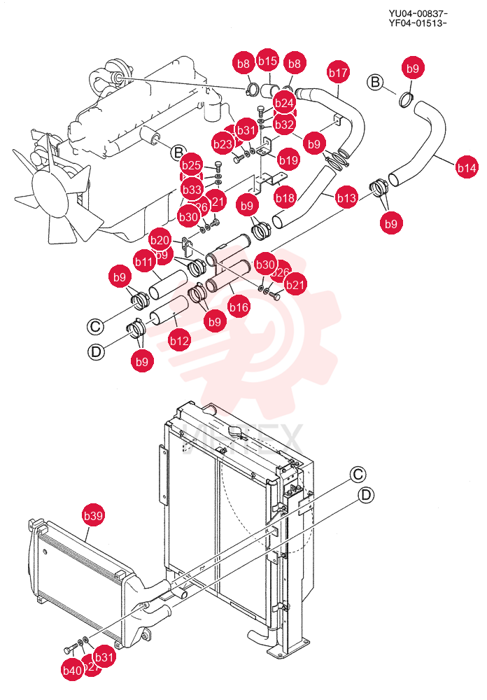 RADIATOR INSTAL, Serial Range: YU04-00837-YU04-00894 YF05P00002F1 (1)