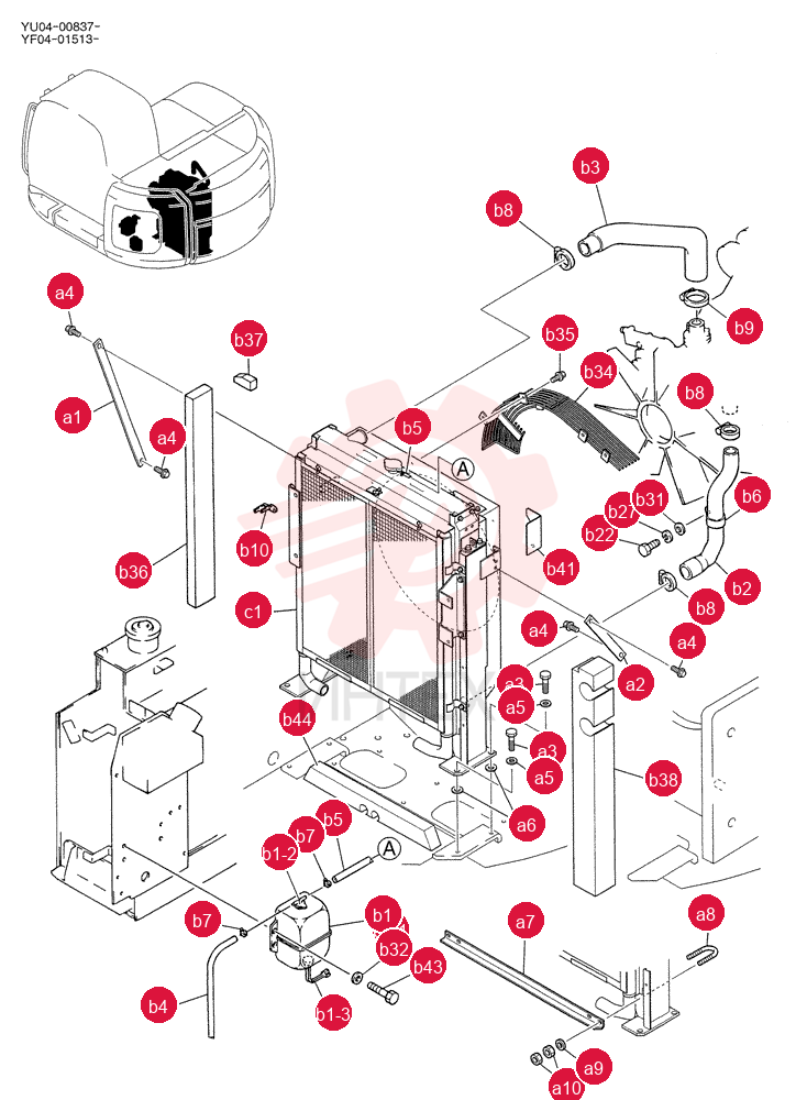 RADIATOR INSTAL, Serial Range: YU04-00837-YU04-00894 YF05P00002F1 (2)