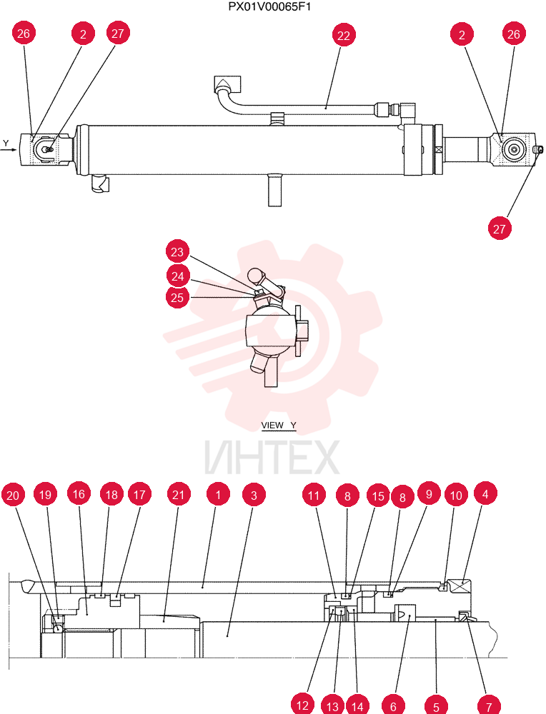 HYDRAULIC CYLINDER,Double Acting, 45mm Rod, 535mm Stroke