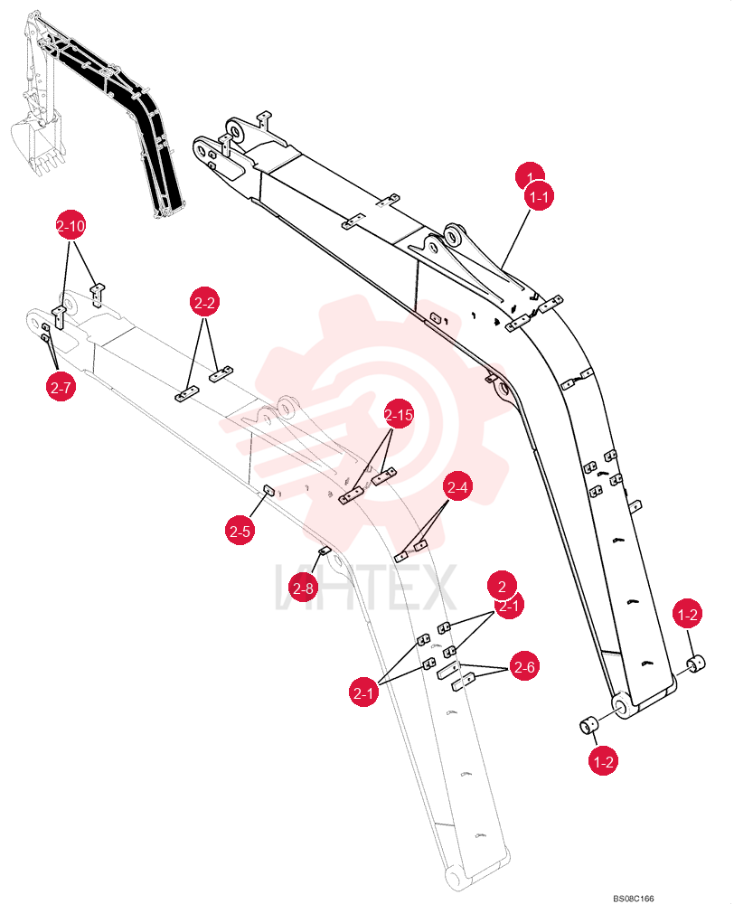 HOE Boom Assembly, Incls. Refs. 1-1 & 1-2