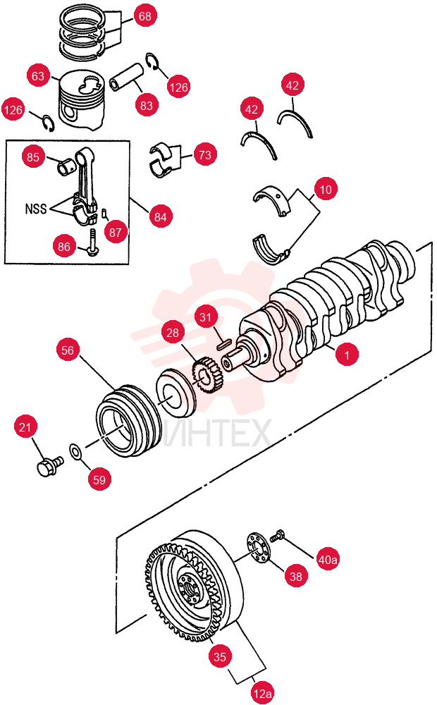 CRANKSHAFT, PISTON AND FLYWHEEL 0-15A